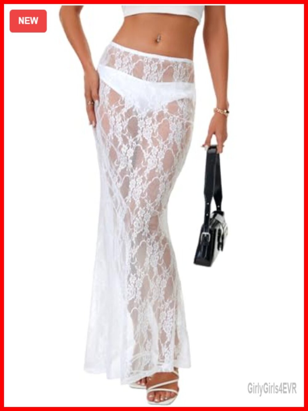 Lace A Line Sheer Maxi Skirt High Rise Flowy
